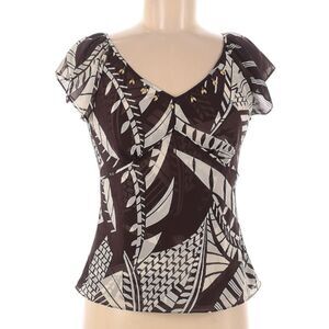 Nine & Co. Nine West Sheer Lined Brown Leaf Pattern Career Blouse Women’s 12